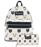 Loungefly Cat Print Faux Leather Mini Backpack and Wallet Set (Off White)