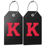 Initial Luggage Tag With Full Privacy Cover And Stainless Steel Loop (Black) (K)
