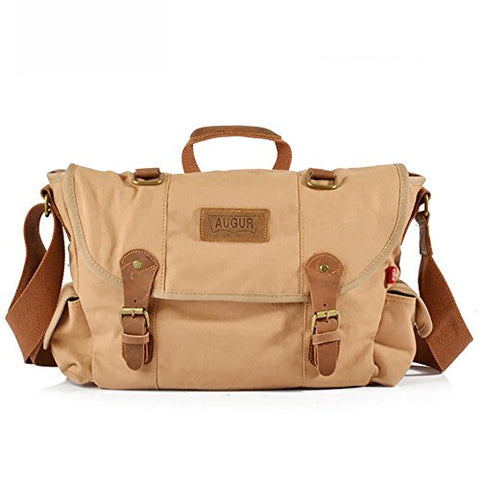 AUGUR Vintage Messenger Bag Ipad Bag Retro Canvas Crossbody Satchel Sling Bag (Khaki)
