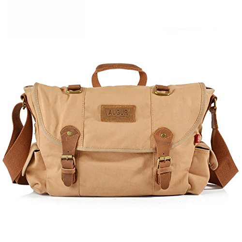 AUGUR Vintage Messenger Bag Ipad Bag Retro Canvas Crossbody Satchel Sling Bag (Khaki)