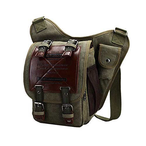 Chikencall Mens Boys Vintage Canvas Bags Retro Casual Shoulder Bag Leather Single Shoulder Cross