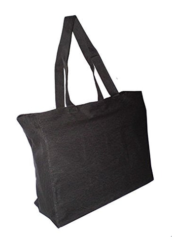 Extra Large Travel Day Tote Bag Heavy Duty Cotton Twill Zip Top (Charcoal Gray)