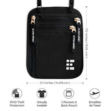 Zero Grid Neck Wallet w/RFID Blocking- Concealed Travel Pouch & Passport Holder (Midnight)