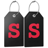 Initial Luggage Tag With Full Privacy Cover And Stainless Steel Loop (Black) (S)