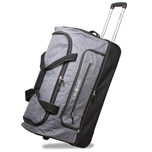 Dejuno 28" Lightweight Denim Drop Bottom Rolling Duffel Bag-Grey, One Size