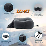 ZAMAT Breathable & Comfortable Memory Foam Travel Neck Pillow, U-Shaped Adjustable Airplane Car Flight Pillow, 360-Degree Head Support, Spandex Case Cover | Travel Kit with Earbuds & Eye Mask (Gray)