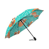 InterestPrint Cute Foxes Seamless Pattern Windproof Auto Open And Close Folding Umbrella,