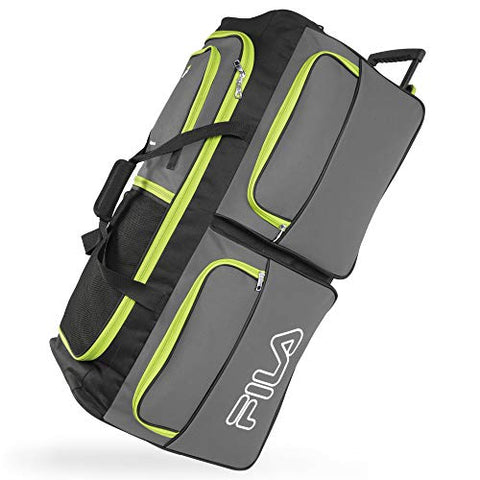 Fila 7-Pocket Large Rolling Duffel Bag, Grey/Neon Lime One Size