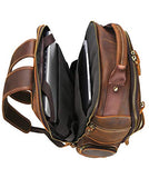 Lannsyne Men's Vintage Full Grain Leather 15.6 Inch Laptop Backpack Camping Travel 24L Rucksack