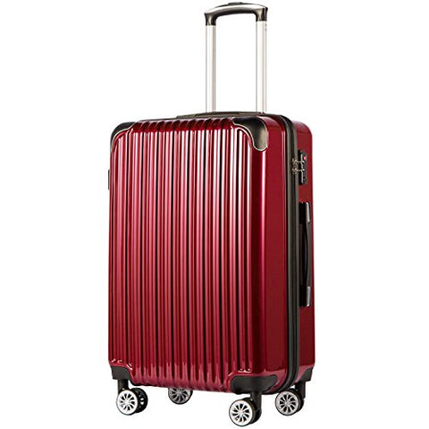 COOLIFE Luggage Expandable(only 28") Suitcase PC+ABS Spinner 20in 24in 28in Carry on (Wine Wind New, M(24in))