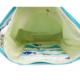 Beach Tote Bag Shoulder Bag with Zipper and Multi Pockets Water Resistant for Gym Beach Travel Shopping, Green Stripes Fish