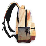 Multi leisure backpack,Blue California Venice Beach Sunset Summer Or, travel sports School bag for adult youth College Students