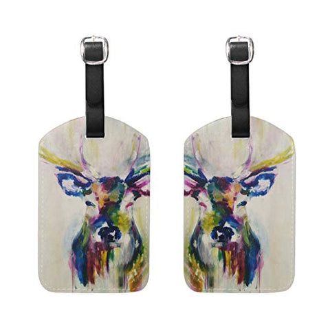 Colorful Abstract Paintings Of Antlers Luggage Tags Travel ID Bag Tag for Suitcase 2 Piece