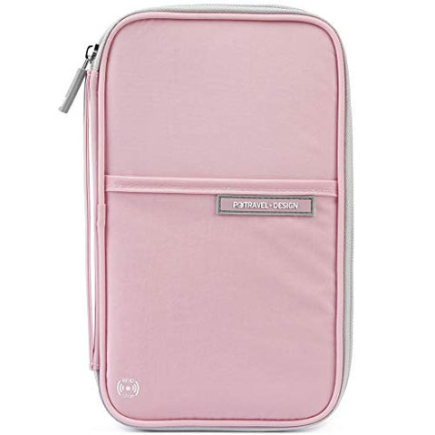 Passport Wallet, RFID Family Travel Passport Holder With Hand Strap, RFID Blocking Credit Card Wallet For Men & Women, Trip Document Organizer Fits Phone And Tickets, by VanFn P.Travel Series (Pink)