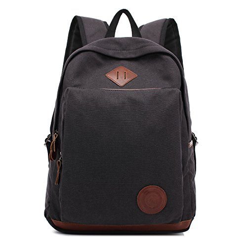 Augur Vintage Canvas Backpack Durable Laptop Rucksack Classic Travel Backpack (Large, Black)