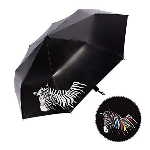 AutumnFall Color Changing Water Color Zebra Folding Umbrella Sunshade Zebra Parasol Rain Shade