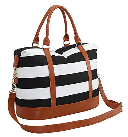 BLUBOON Women Ladies Canvas Weekender Bag Overnight Carry-on Duffle Tote Bag With PU Leather