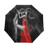 Travel Umbrella Windproof,Angel Couple Dancing Dark Fantasy Love Black Glue Anti UV Coating,Compact