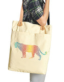 Unisex Rainbow Cheetah Beige Print Canvas Leather Strap Laptop Backpack Was_34