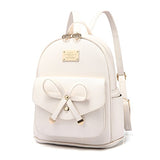Pincnel Girls Bowknot Cute Leather Backpack Mini Shoulder Bag Backpack Purse For Women, Beige