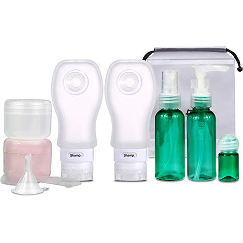 Travel Bottles, Squeezable Silicone Leakproof Travel Containers with Labels and Suction Pad, TSA Approved Travel Tube Sets for Toiletries and Cosmetics with Clear Toiletry Bag & Spray Bottles 9 Pack