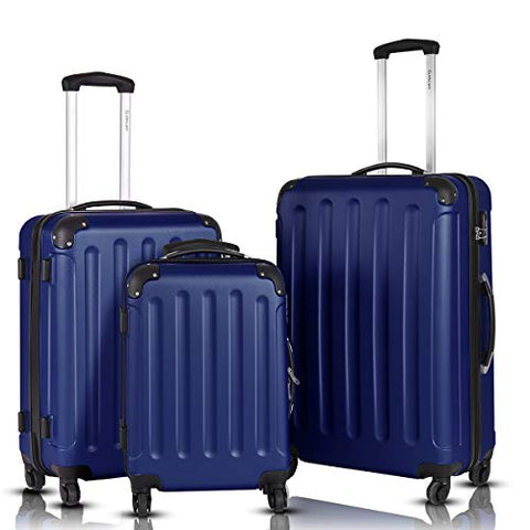 Goplus 3Pcs Luggage Set, Hardside Travel Rolling Suitcase, 20/24/28 Rolling Luggage Upright, Hardshell Spinner Luggage Set with Telescoping Handle, Coded Lock Travel Trolley Case (Dark Blue)