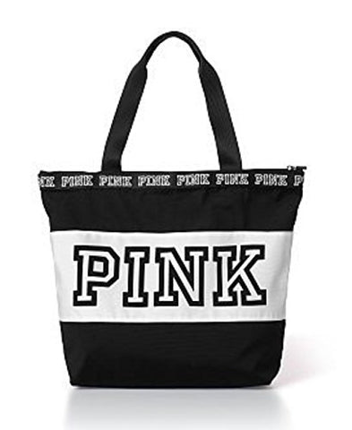Victoria'S Secret Pink Beach Travel Tote Zip Top Bag Begonia / Grey / Black (Black)