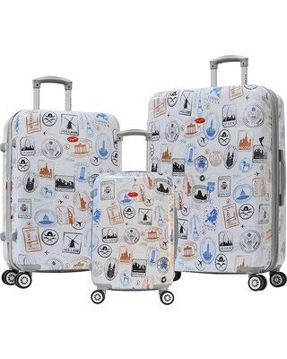 Olympia USA Metropolitan 3 Piece Hardside Spinner Luggage Set (Stamp)