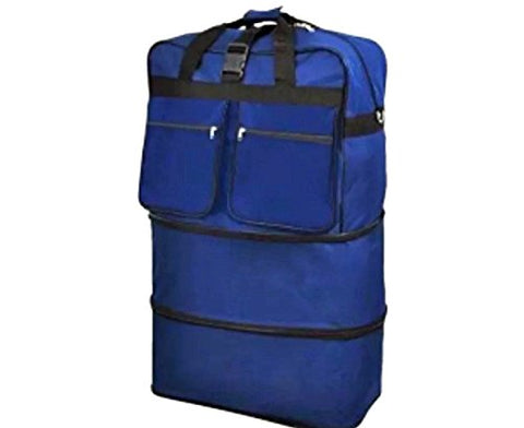 36" Navy Blue Large Expandable Rolling 5 Wheeled Duffel Bag Spinner Suitcase Luggage