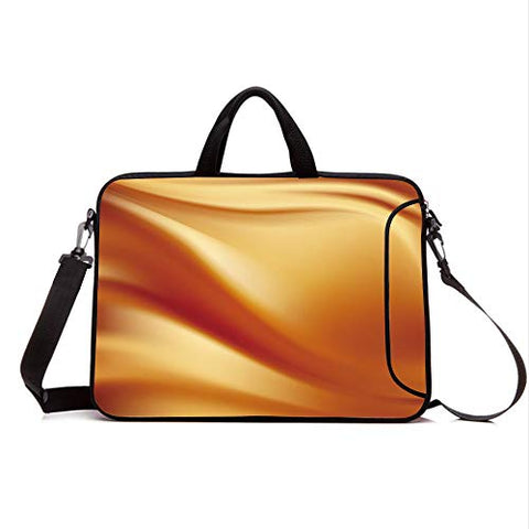 17" Neoprene Laptop Bag Sleeve with Handle,Adjustable Shoulder Strap & External Side Pocket,Copper Decor,Abstract Colors in Wavy Composition Energy Fantasy Romantic Tender Curves Decorative,Orange Y