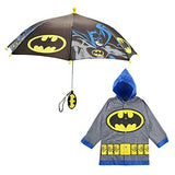 DC Comics Boys' Little Batman Character Slicker and Umbrella Rainwear Set, Gray, Age 4-5