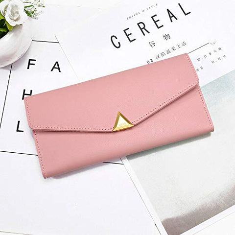 Fashion Women Lady PU Leather Clutch Wallet Long Card Holder Purse Handbag (Color - Pink)