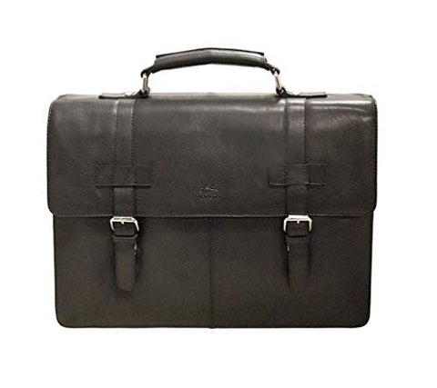 Mancini Double Compartment Flap 15.6" Laptop Briefcase in Black