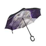 Reverse Umbrella Purple Star Unicorn Windproof Anti-UV for Car Outdoor Use
