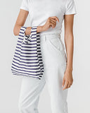 BAGGU Small Reusable Shopping Bag, Ripstop Nylon Grocery Tote or Lunch Bag, Sailor Stripe