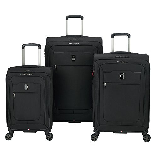 Delsey Luggage Hyperglide 3 Piece Luggage Set Carry On & Checked Spinner Suitcases, Black