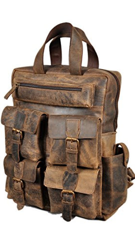 Devil Hunter 18" Leather Backpack For Men / Women Brown Leather Laptop Backpack