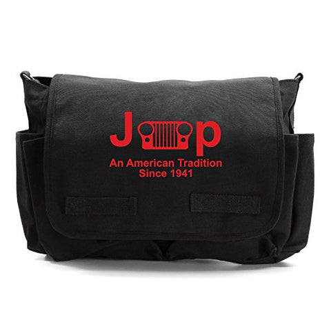 Jeep An American Tradition Army Heavyweight Canvas Messenger Shoulder Bag in Black & Red
