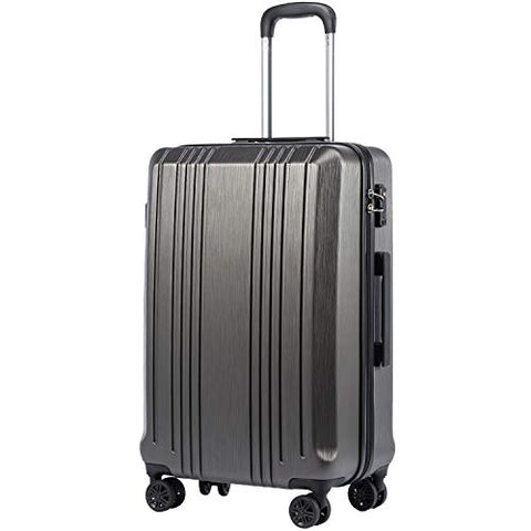 Coolife Luggage Suitcase PC+ABS with TSA Lock Spinner Carry on Hardshell Lightweight 20in 24in 28in (grey, M(24IN))