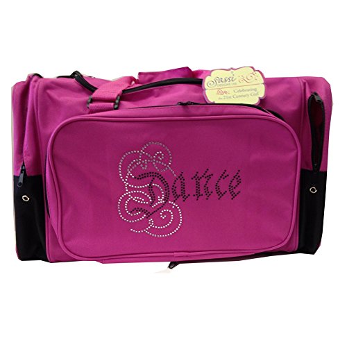 Sassi Designs Girls Hot Pink Dance Rhinestone Square Duffel Bag Tote