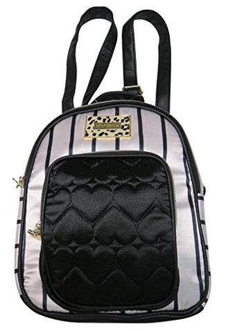 Betsey Johnson Mini Convertible Crossbody Backpack White/Black Pinstripe