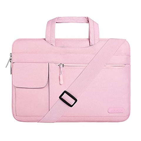 MOSISO Laptop Shoulder Bag Compatible with MacBook Pro/Air 13 inch, 13-13.3 inch Notebook Computer, Polyester Flapover Briefcase Sleeve Case, Pink