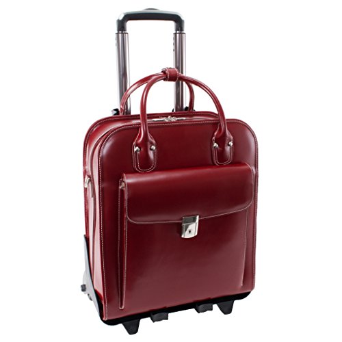 Detachable -Wheeled Women's Laptop Briefcase, Leather, Mid-Size, Red - LA Grange | McKlein - 96496