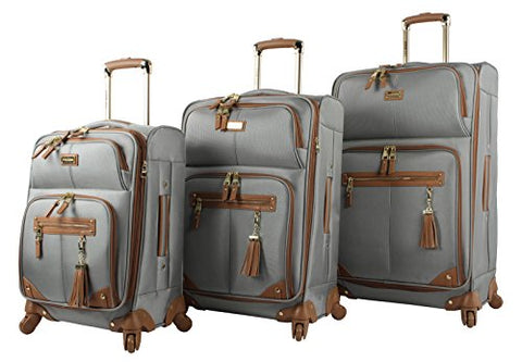 Steve Madden Luggage 3 Piece Softside Spinner Suitcase Set Collection (One Size, Harlo Gray)