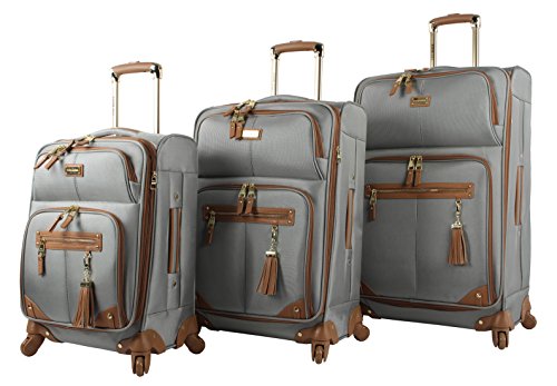 Steve Madden Luggage 3 Piece Softside Spinner Suitcase Set Collection (One Size, Harlo Gray)