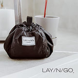 Lay-n-Go Cosmo Drawstring Makeup Organizer Cosmetic & Toiletry Bag for Travel, and Daily Use with a Durable Patented Design, 20 inch, Circles (Black/White)
