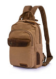 Augur Men's Vintage Canvas Leather Shoulder Bag School Backpack Sling Satchel (Khaki)
