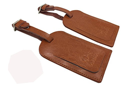 Avima Best Premium Leather Luggage Bag Tags 2 Pieces Set With Name Address Id Label - Ideal For