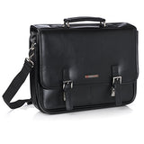 Alpine Swiss Leather Briefcase Dressy Double Buckle Flap-Over Black