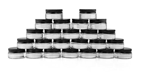 7-Milliliter Glass Lip Balm Jars (24-Pack).25-Ounce Thick-Walled Containers (Clear with black lids)
